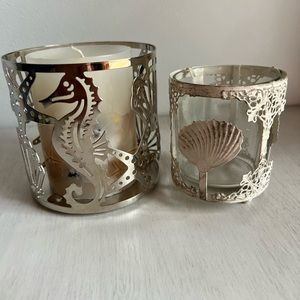 Beach themed set of two candle holders and pillar candle